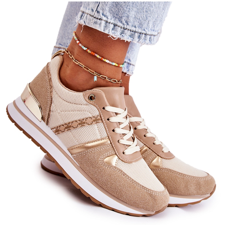 PG1 Scarpe sportive classiche da donna allacciate Beige Elenes