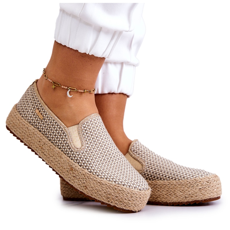 Sneakers Intrecciate Da Donna Slip On Big Star JJ274394 Beige d'oro