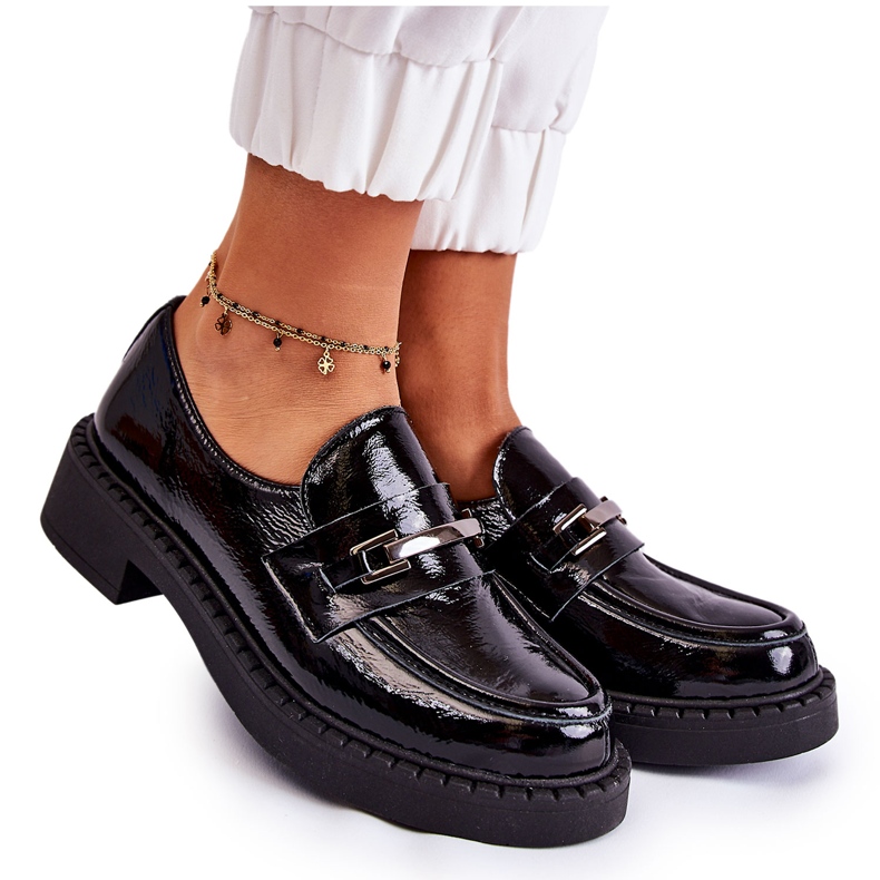 Scarpe Laccate Con Ornamento Argento Nero Hestill