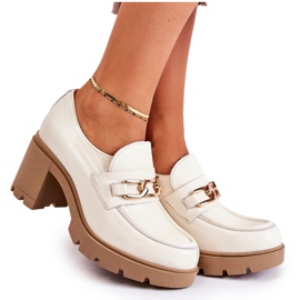 Scarpe in pelle su montante con decoro dorato Mikeyla beige chiaro
