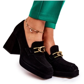 Décolleté In Pelle Scamosciata Con Catena Decorativa Laura Messi 2444 Nera nero