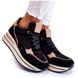 PS1 Scarpe sportive da donna in pelle scamosciata nere e beige Elisse nero