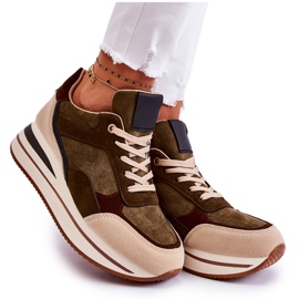PS1 Scarpe Sportive da Donna in Pelle Scamosciata Verde-Beige Elisse