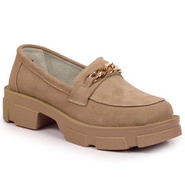 Scarpe da donna in pelle con catena beige Filippo