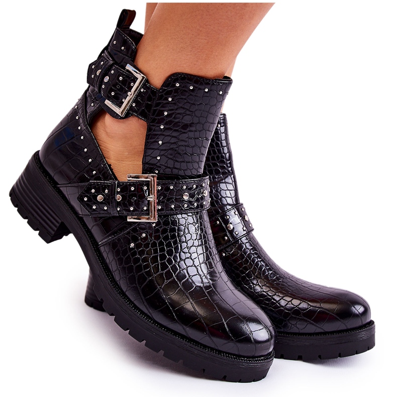 PG1 Stivaletti da donna con intagli neri Santhana nero