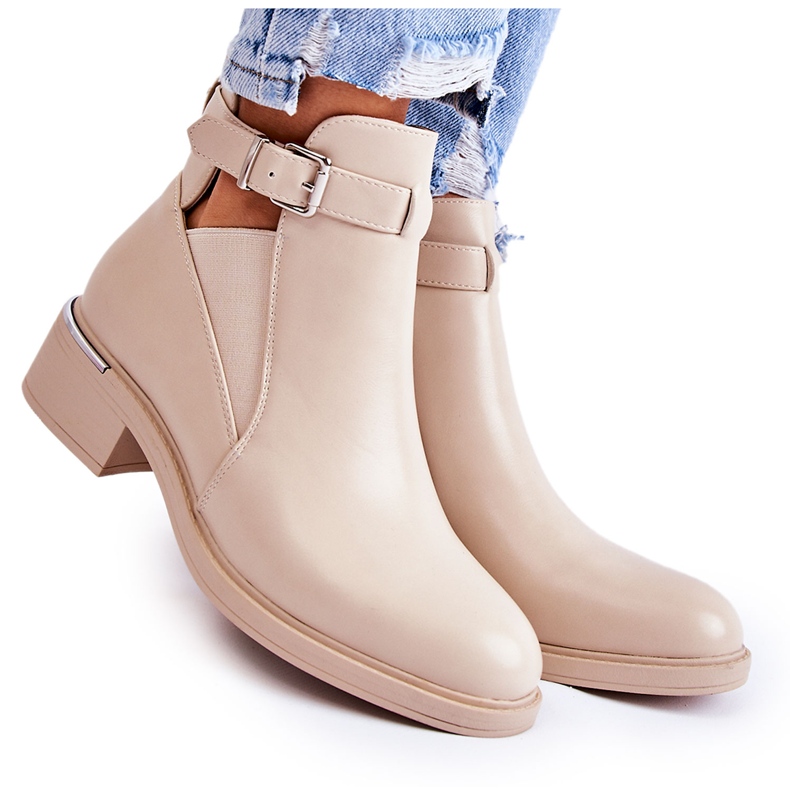 PG1 Stivali da donna in ecopelle su tacco piatto Beige Marla