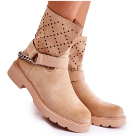 Stivaletti Openwork Con Una Catena Chantelle Beige Con Cerniera