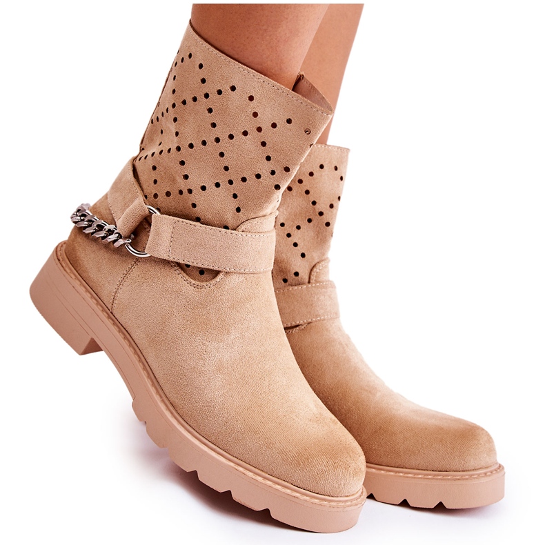 Stivaletti Openwork Con Una Catena Chantelle Beige Con Cerniera