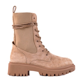 SHELOVET Lavoratori stringati in camoscio beige marrone