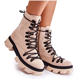 PS1 Caldi stivali di camoscio Lavoratori legati Beige Pierro