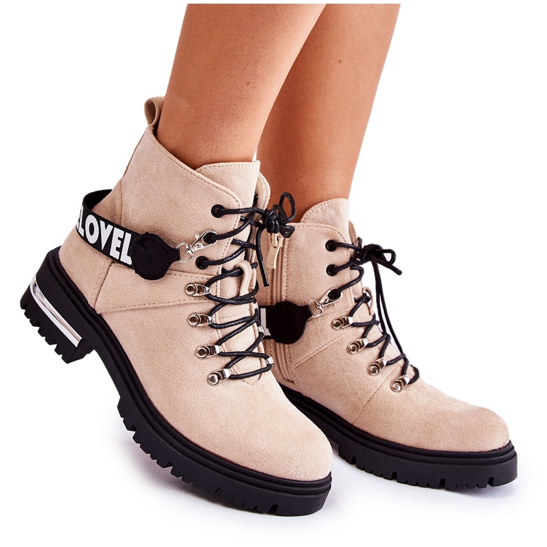 PS1 Stivali Caldi In Pelle Scamosciata Con Cintura Aurelio Beige