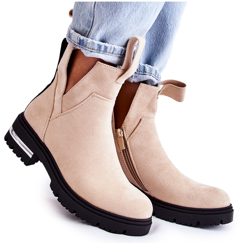 PS1 Stivaletti in pelle scamosciata beige Elvera con ritagli