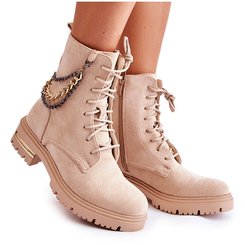 PS1 Stivali caldi in camoscio con catena Beige Sorita