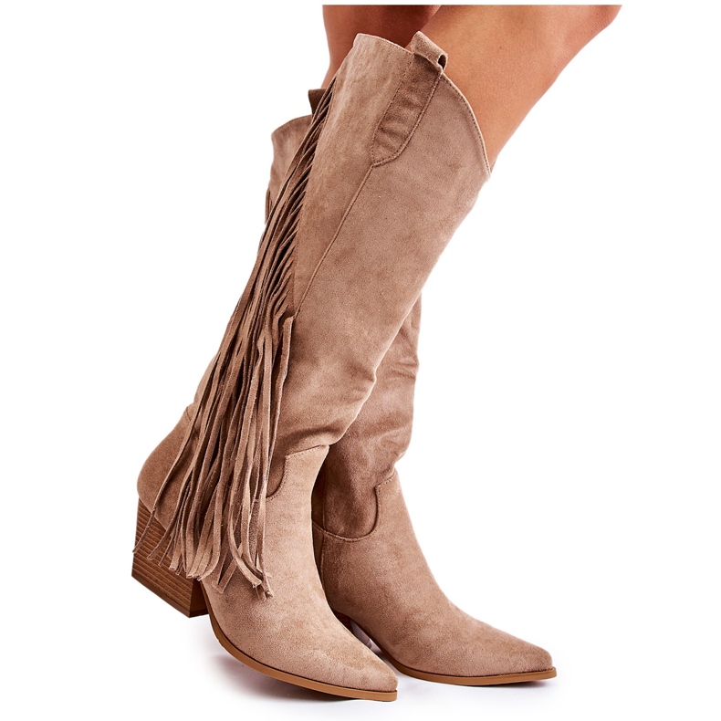 WJ2 Stivali Da Donna In Pelle Scamosciata Con Frange Beige Simplo marrone