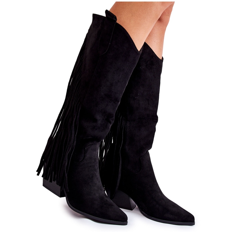 WJ2 Stivali Da Donna In Camoscio Con Frange Nero Simplo