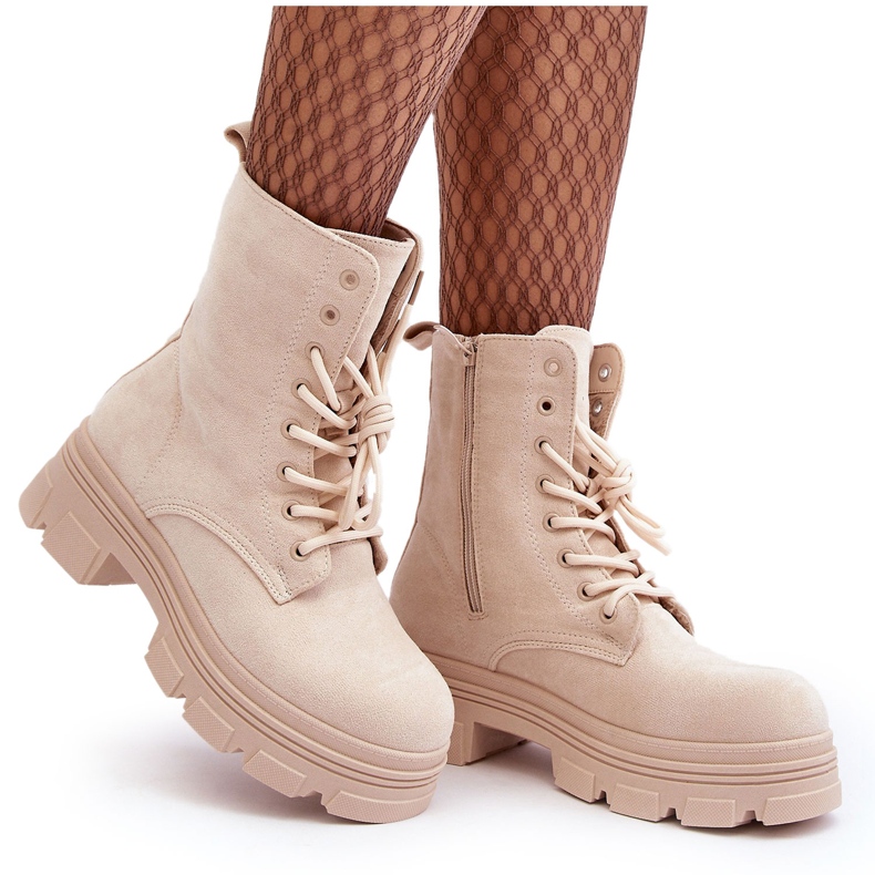 Stivali In Pelle Scamosciata Con Cerniera Beige Marley