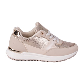 Sneakers beige da donna Shelovet con motivo serpente