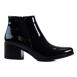 SHELOVET Stivaletti chelsea laccati neri Sergio Leone con tacco alto nero