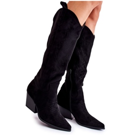 WJ2 Stivali da cowboy in camoscio nero Beverly con cuciture