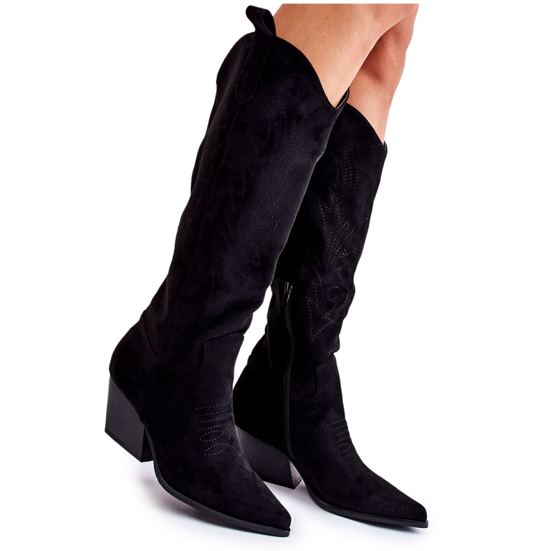 WJ2 Stivali da cowboy in camoscio nero Beverly con cuciture
