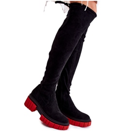 Stivali da donna in camoscio Nero-Rosso Cheera