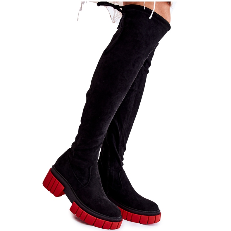 Stivali da donna in camoscio Nero-Rosso Cheera