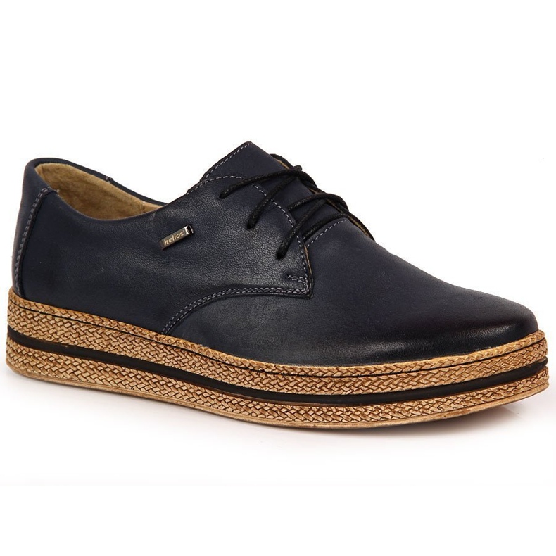 Scarpe da donna in pelle su piattaforma blu navy Helios 380