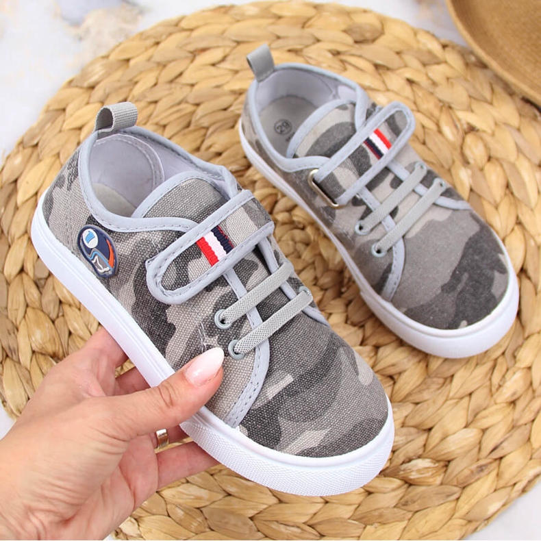 Sneakers da bambino Atletico grigio mimetico chiusura strappo