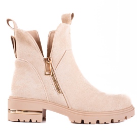 Stivaletti da donna Shelovet con cerniera dorata, beige