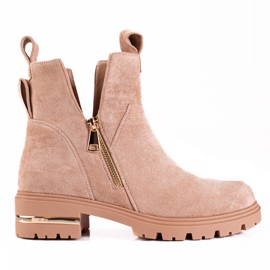 Stivaletto da donna Shelovet con cerniera dorata, marrone chiaro