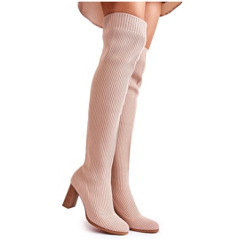 Stivali Classici A Righe Sul Tacco Beige Laossi