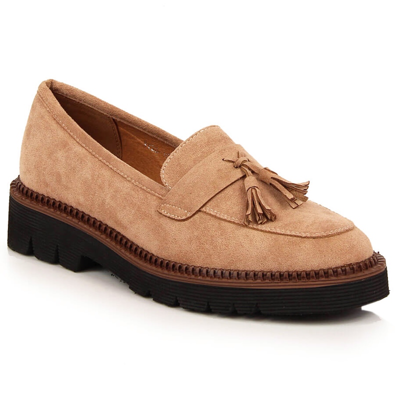 Mocassini da donna in suede con frange Vinceza beige