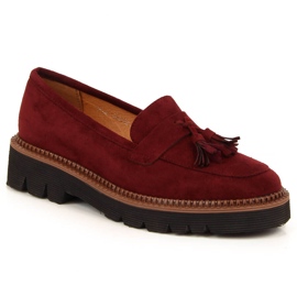 Mocassini da donna in suede con frange Vinceza bordeaux rosso