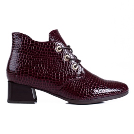 Stivali bassi da donna Vinceza, bordeaux con allacciatura rosso