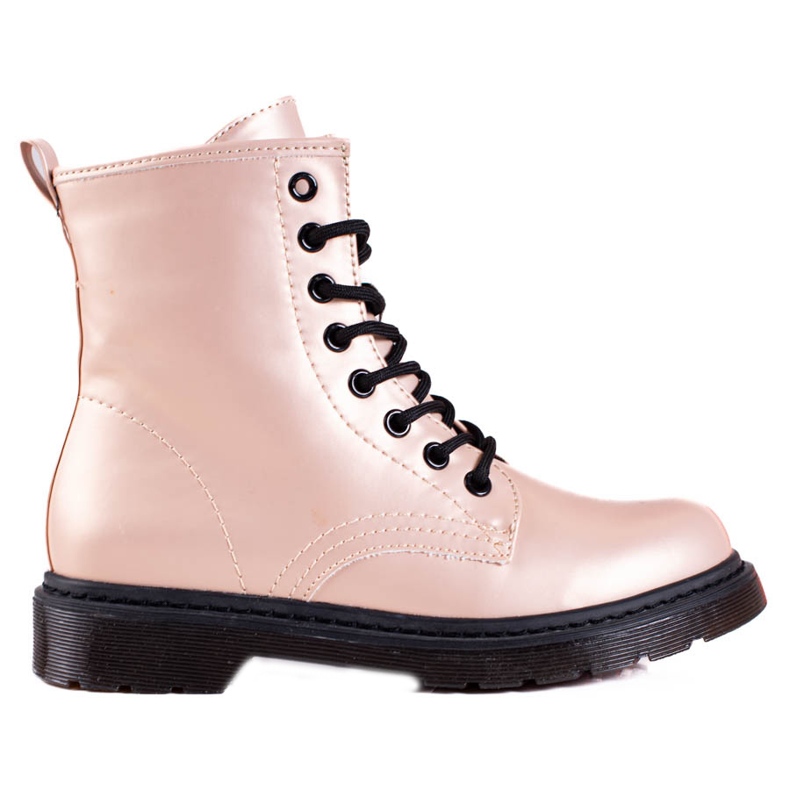 Stivali Shelovet da donna con lacci beige con una lucentezza metallica