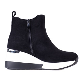 Stivali da donna sportivi sulla zeppa Shelovet, realizzati in suede ecologico nero