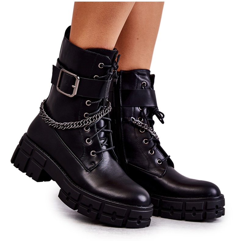 PG1 Stivali da lavoro alla moda con catena Solesso nero