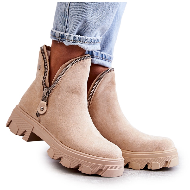 PG1 Stivali in pelle scamosciata da donna con ritagli ritmo beige