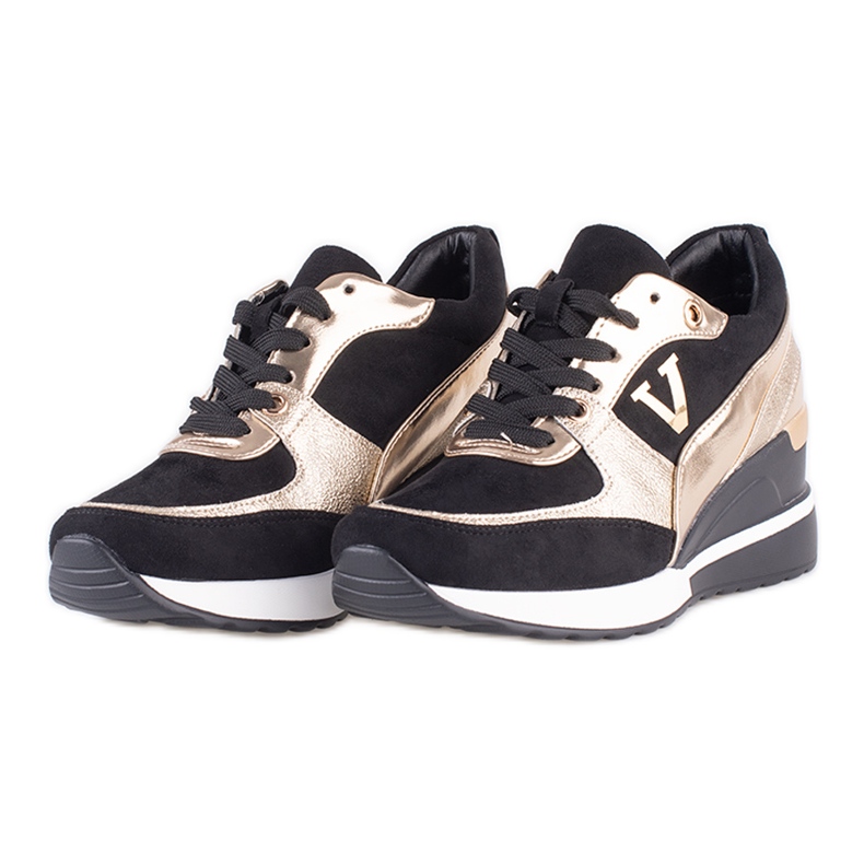Vinceza Sneakers da donna Potocki nere e dorate su tacco a zeppa nero d'oro