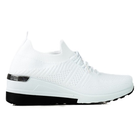 SHELOVET Sneakers bianche da donna su zeppa bianca
