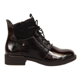 Stivaletti Vinceza da donna in pelle verniciata nera in pelle di serpente nero