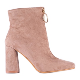 Stivali beige da donna sul palo Shelovet con cerniera dorata