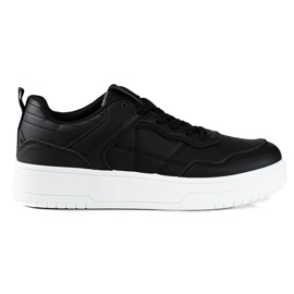 Classiche sneakers sportive da donna Shelovet realizzate in pelle ecologica, nere nero