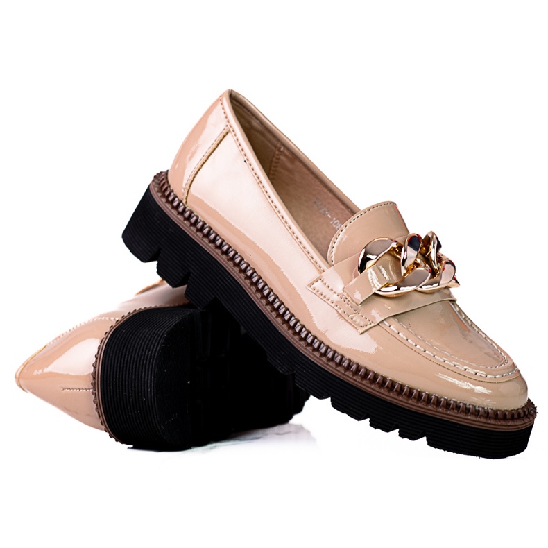 Mocassini da donna sulla piattaforma Vinceza realizzati in vernice, beige marrone
