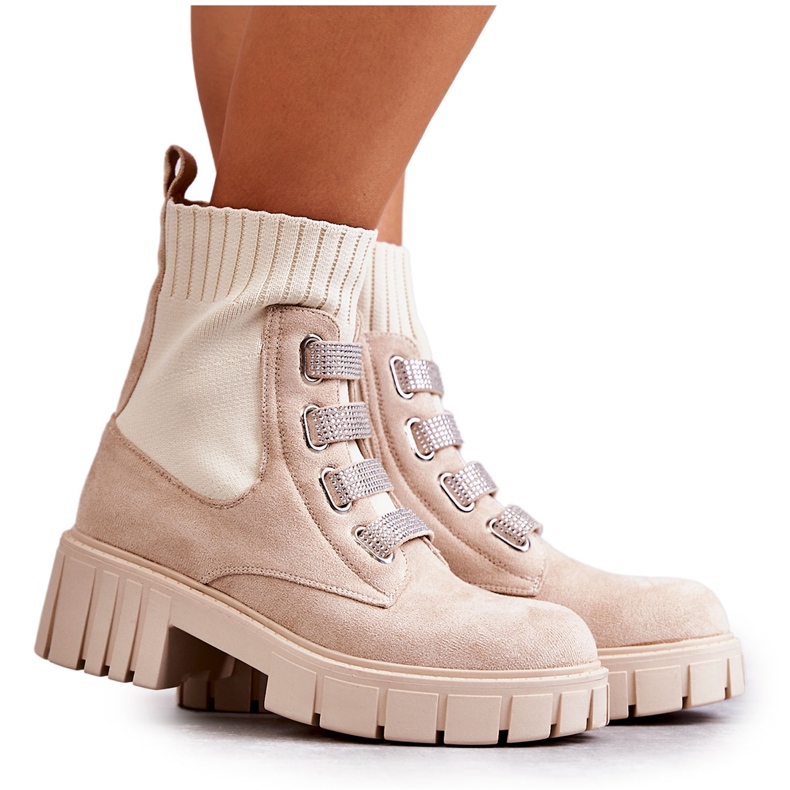 PS1 Stivaletti con calzini Hope in pelle scamosciata beige