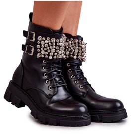 PG1 Stivaletti Da Donna Con Ornamenti Legati Nero Leonese