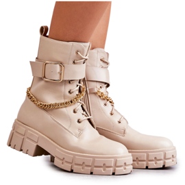 PG1 Stivali Da Lavoro Alla Moda Con Catena Solesso Beige