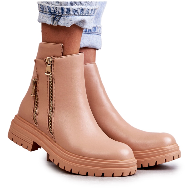 PG1 Stivali In Pelle Da Donna Con Cerniera Beige Navarra
