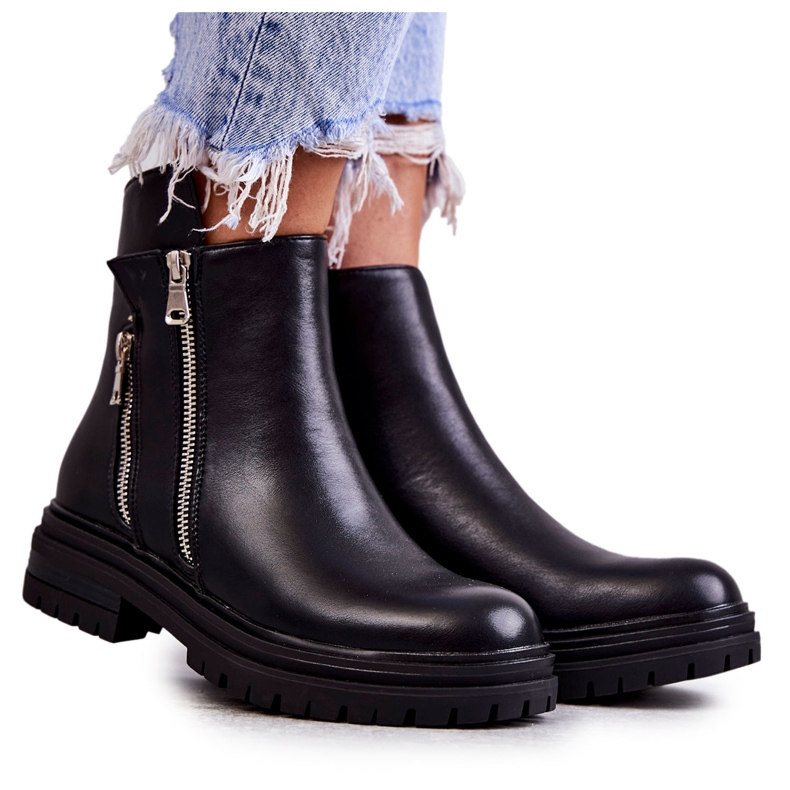PG1 Stivali In Pelle Da Donna Con Cerniera Nero Navarra