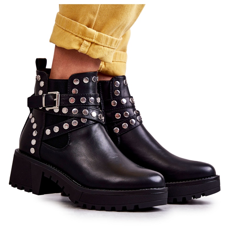 PG1 Stivali da donna in pelle con borchie decorative nere Sanchez nero